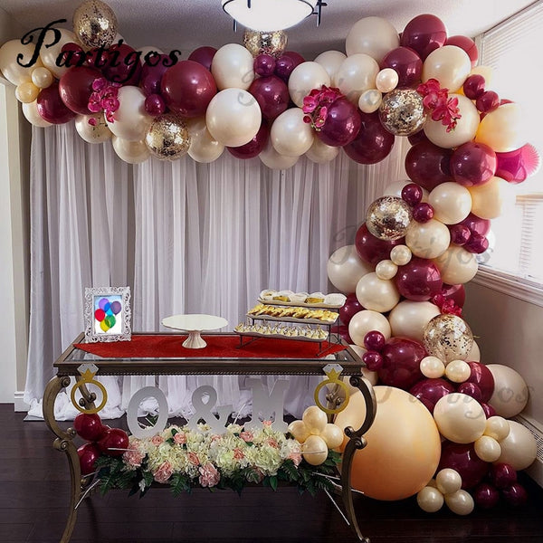 124pcs Pink Gold Burgundy Balloons Garland Birthday Party Decor