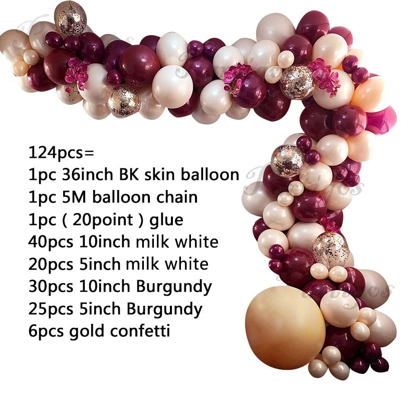 124pcs Pink Gold Burgundy Balloons Garland Birthday Party Decor