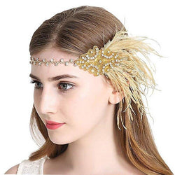 Feather Headband Pearl Necklace HeadWear - funny gifts store