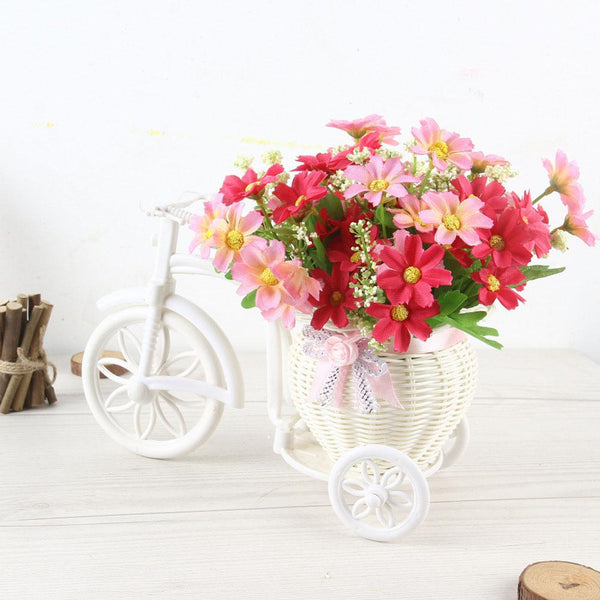 1Pc Artificial Flower Rattan Basket Tricycle Home Party Decor Wedding Gifts