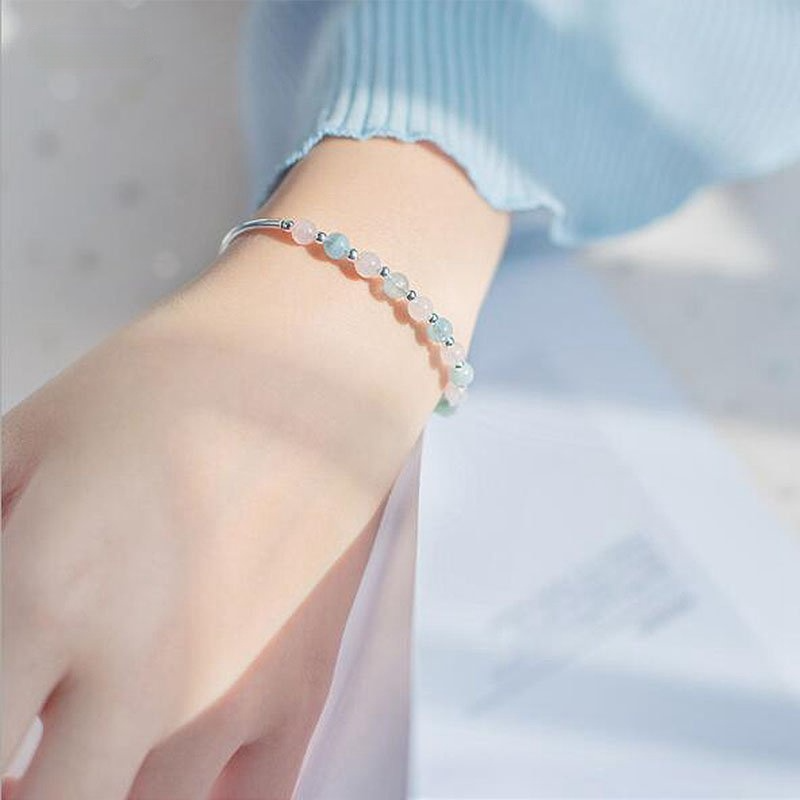 Women Colorful Small Natural Wrist Bracelet 925 Sterling Silver Bracelets - funny gifts store