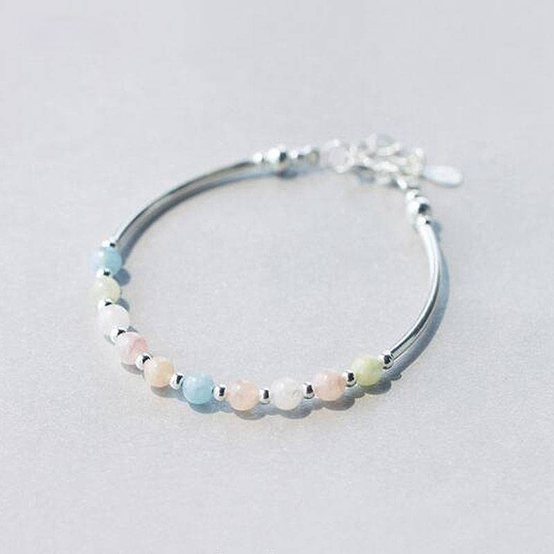 Women Colorful Small Natural Wrist Bracelet 925 Sterling Silver Bracelets - funny gifts store