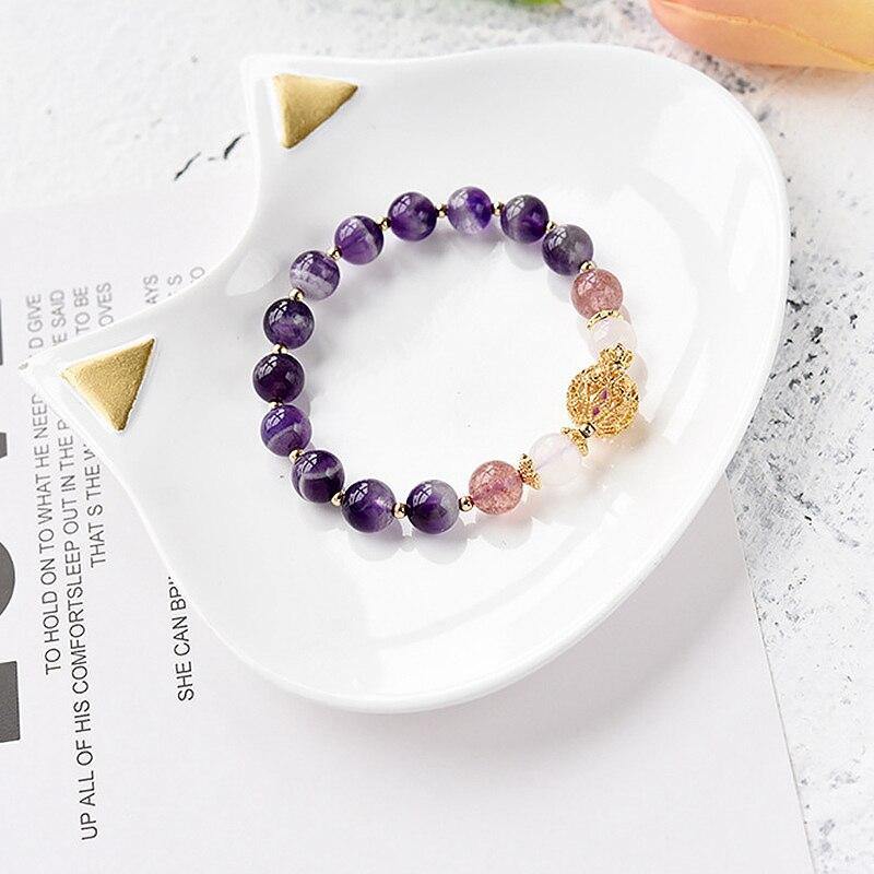 Women Natrual Amethyst Strawberry Crystal Bracelets - funny gifts store