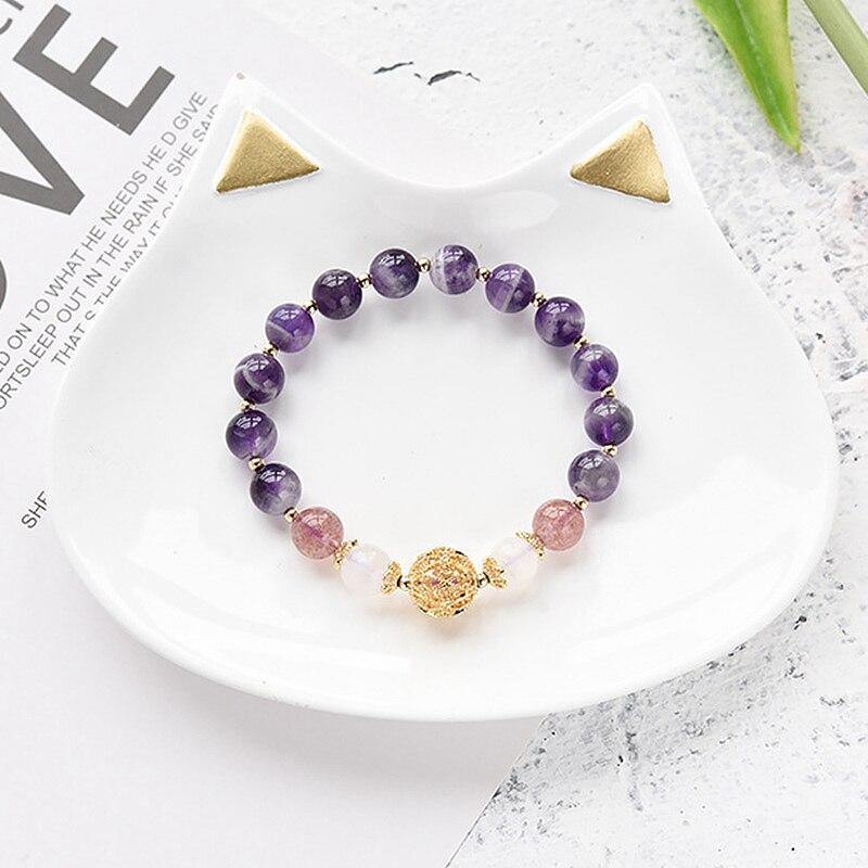 Women Natrual Amethyst Strawberry Crystal Bracelets - funny gifts store