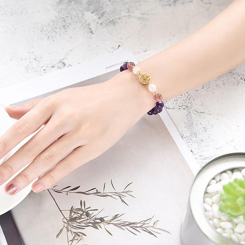 Women Natrual Amethyst Strawberry Crystal Bracelets - funny gifts store