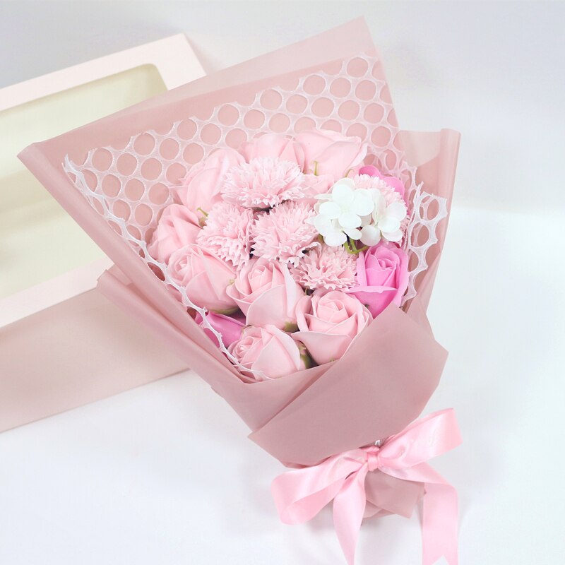 Soap Flower Artificial Bouquet Pink Rose Fake Wedding Gift