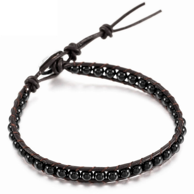 Genuine Natural Stone Beaded Leather Cord Bracelets