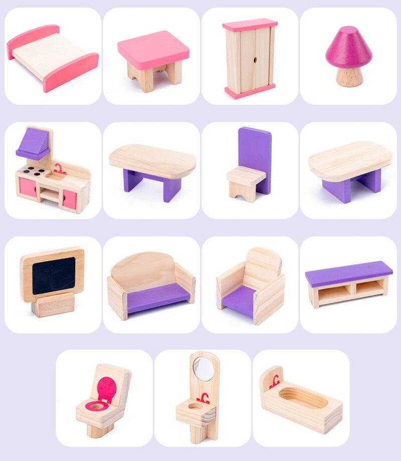 Wooden Dollhouse Furniture Set Educational Modle Toys - funny gifts store