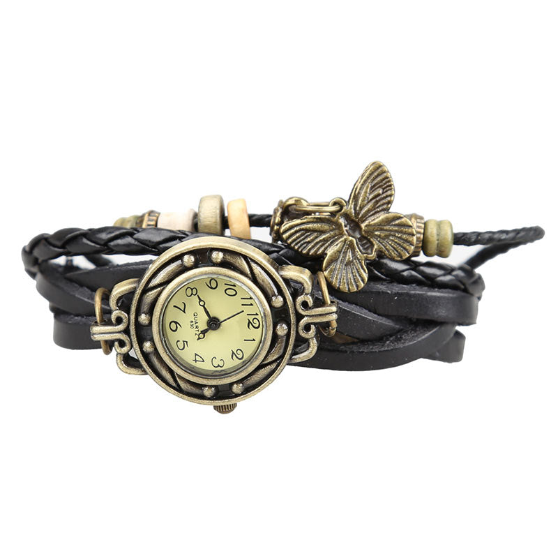 Vintage Retro Rivet Braided Bracelet Leather Strap Watch