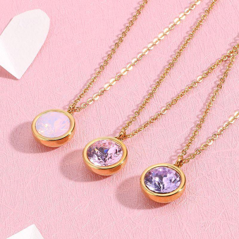 Stainless Steel Round Cubic Zirconia Pendants Necklace - funny gifts store