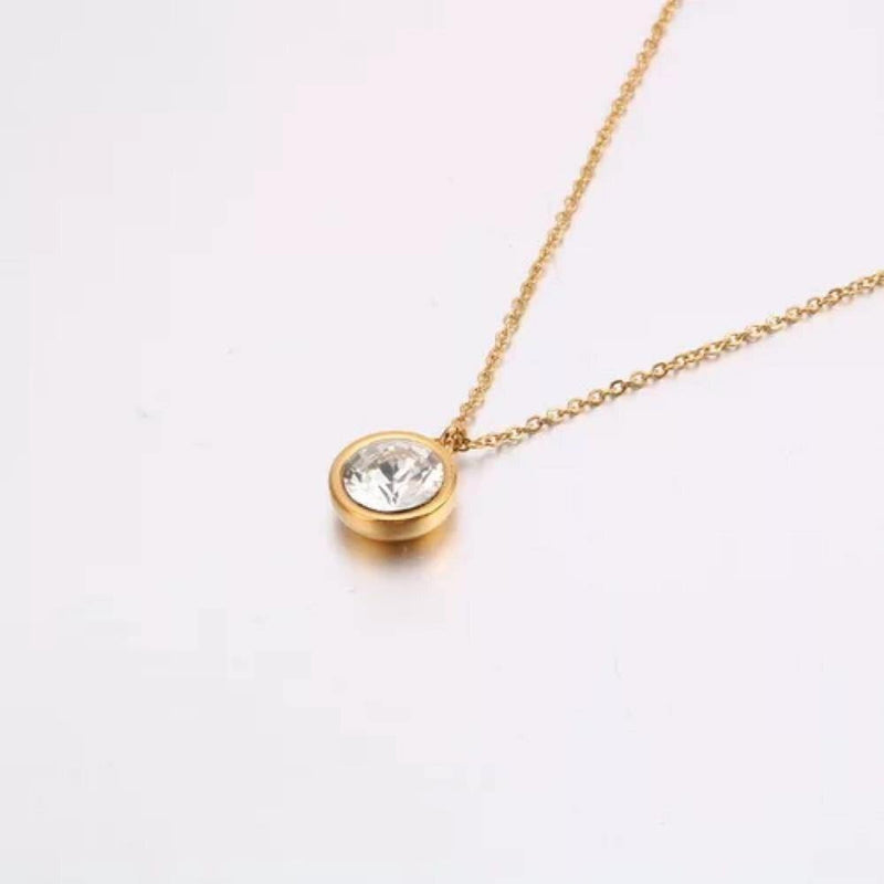 Stainless Steel Round Cubic Zirconia Pendants Necklace - funny gifts store