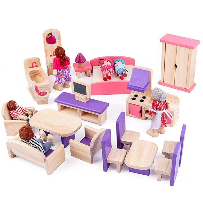 Wooden Dollhouse Furniture Set Educational Modle Toys - funny gifts store