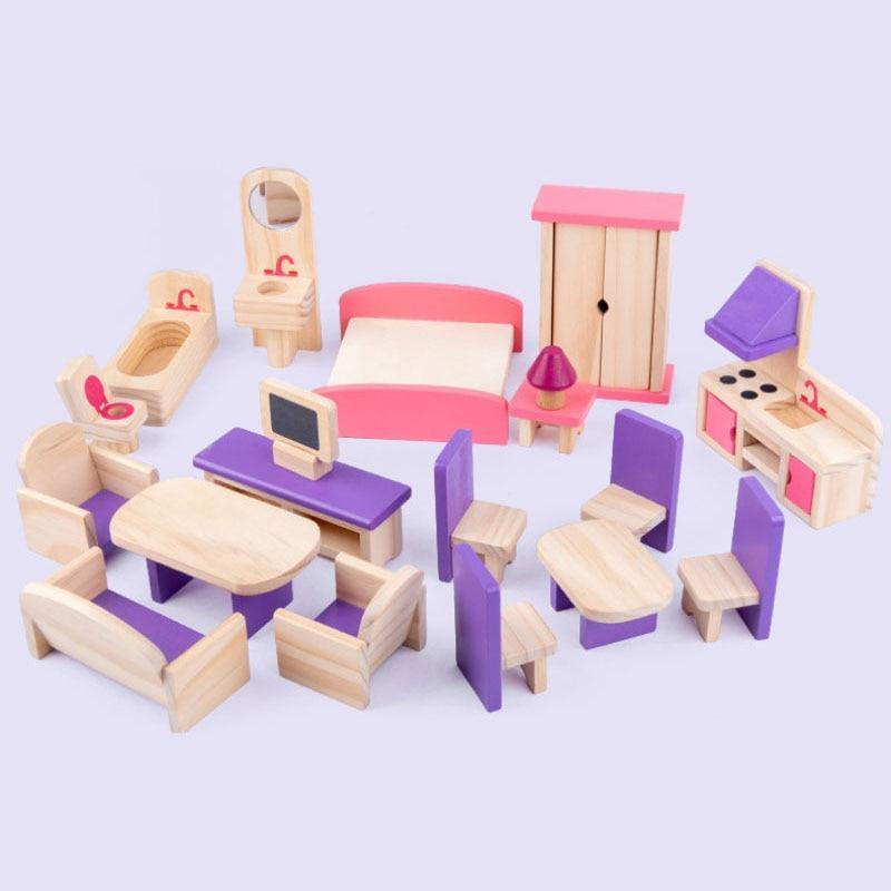 Wooden Dollhouse Furniture Set Educational Modle Toys - funny gifts store