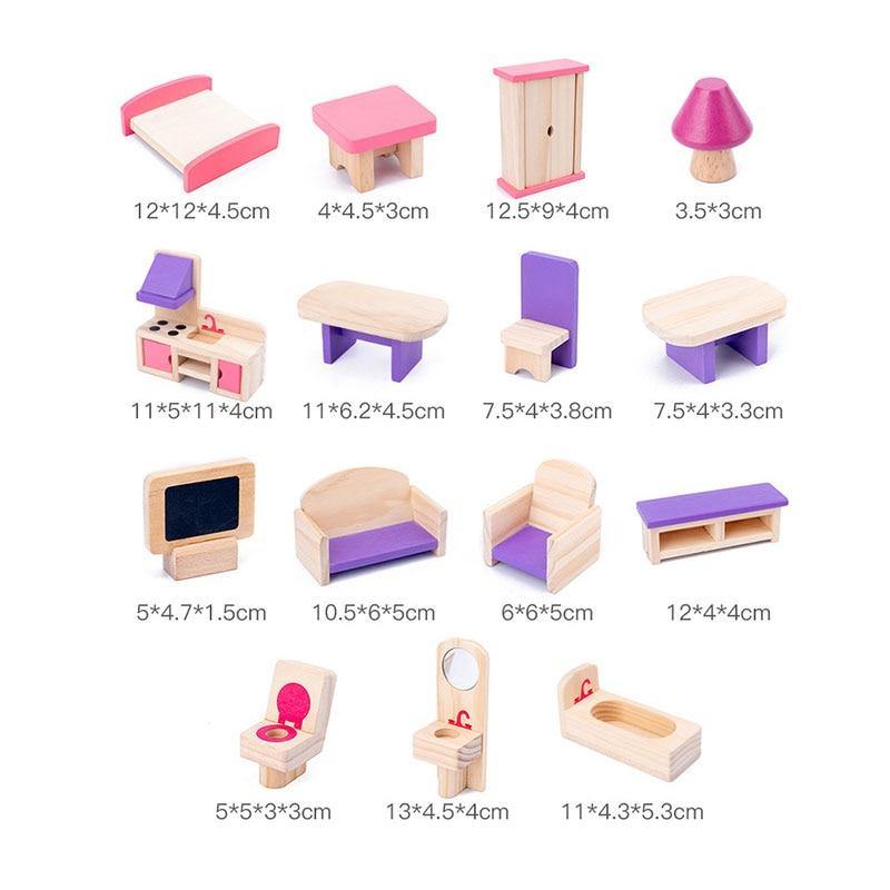 Wooden Dollhouse Furniture Set Educational Modle Toys - funny gifts store