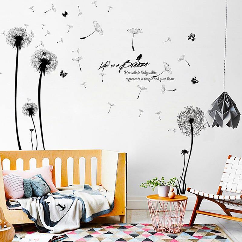 Modern Romantic Dandelion Flying  Decals Bedroom Wall Art - funny gifts store