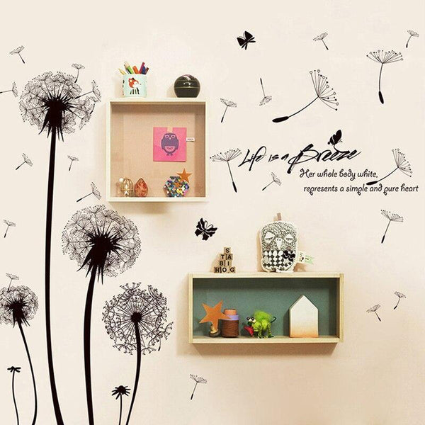 Modern Romantic Dandelion Flying  Decals Bedroom Wall Art - funny gifts store