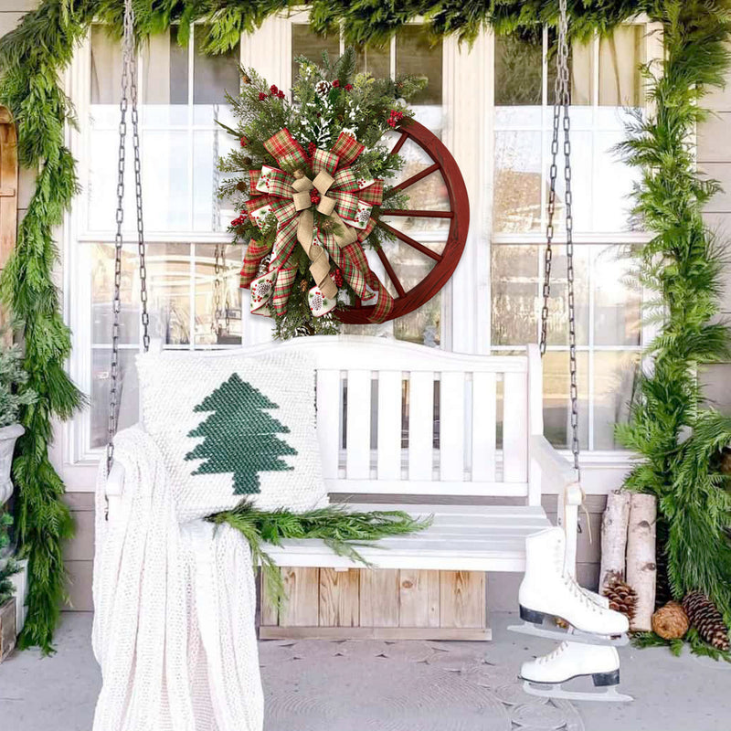 Christmas Door Hanging Wooden Wheel Garland Decorations