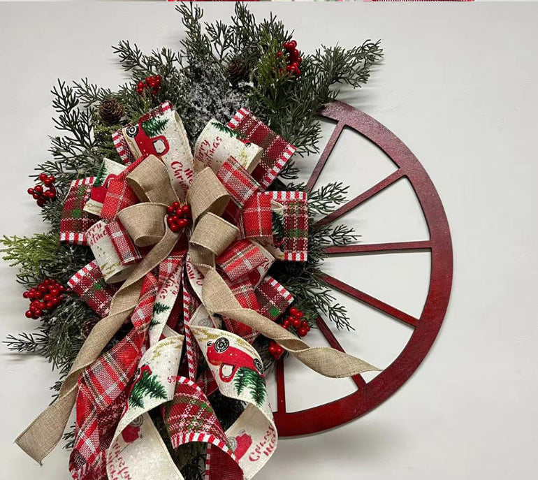 Christmas Door Hanging Wooden Wheel Garland Decorations