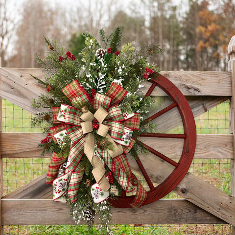 Christmas Door Hanging Wooden Wheel Garland Decorations