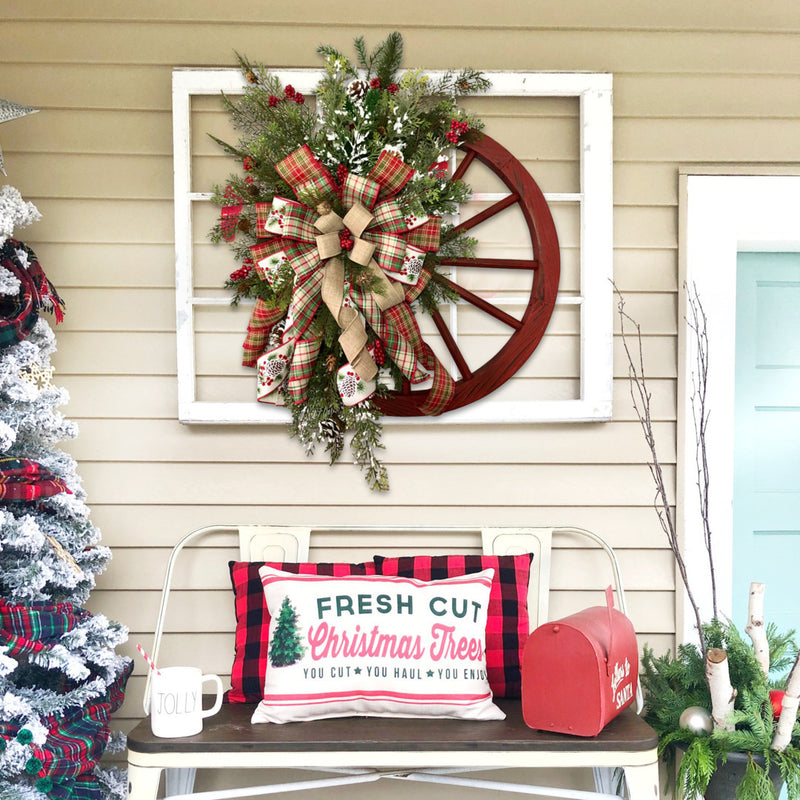 Christmas Door Hanging Wooden Wheel Garland Decorations