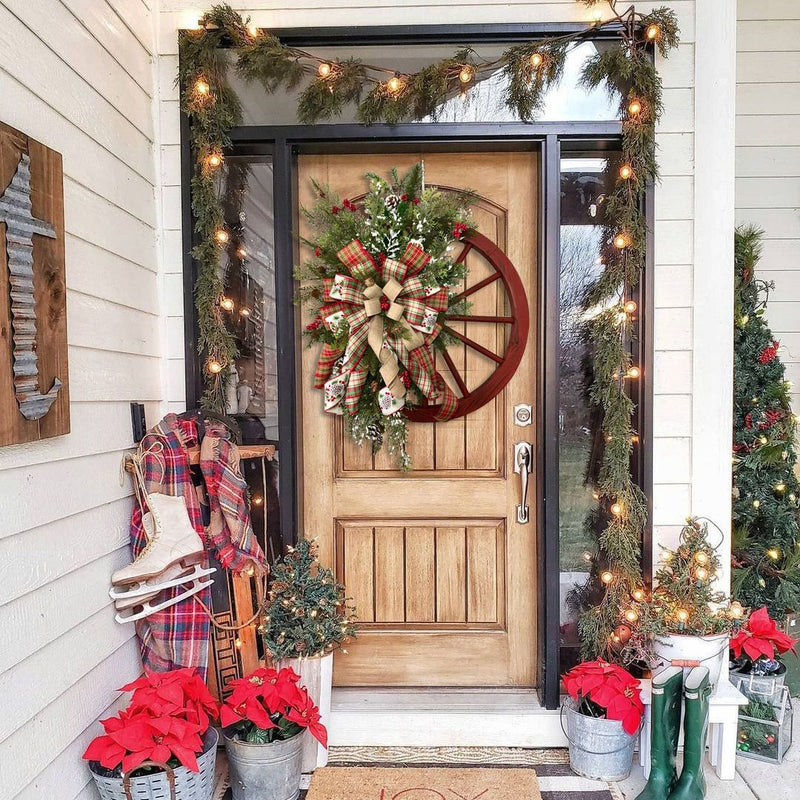 Christmas Door Hanging Wooden Wheel Garland Decorations