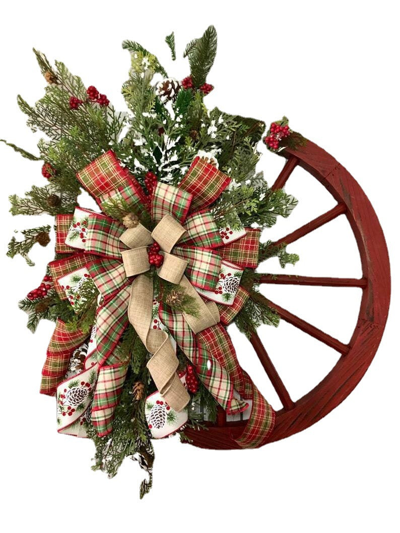 Christmas Door Hanging Wooden Wheel Garland Decorations