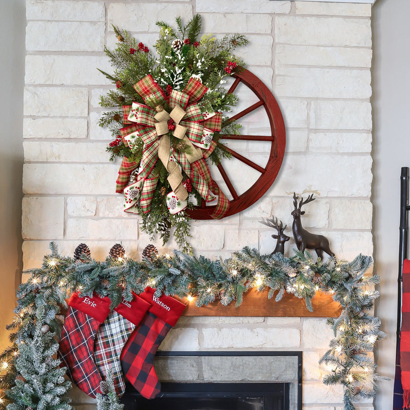 Christmas Door Hanging Wooden Wheel Garland Decorations