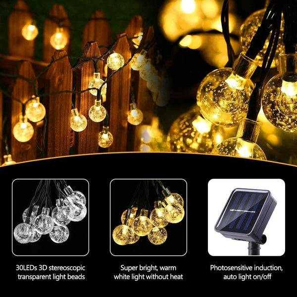 Outdoor LED Solar Lamp Power Crystal Ball  String Fairy Lights