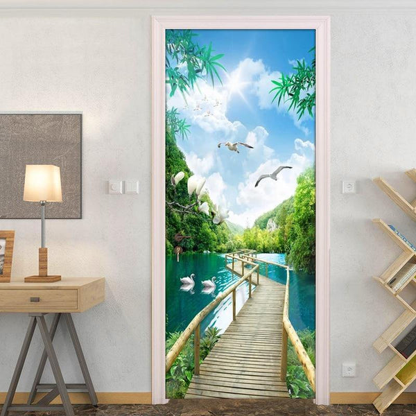 Self Adhesive 3D Door Wallpaper Nature Landscape Wall Art - funny gifts store