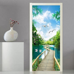 Self Adhesive 3D Door Wallpaper Nature Landscape Wall Art - funny gifts store