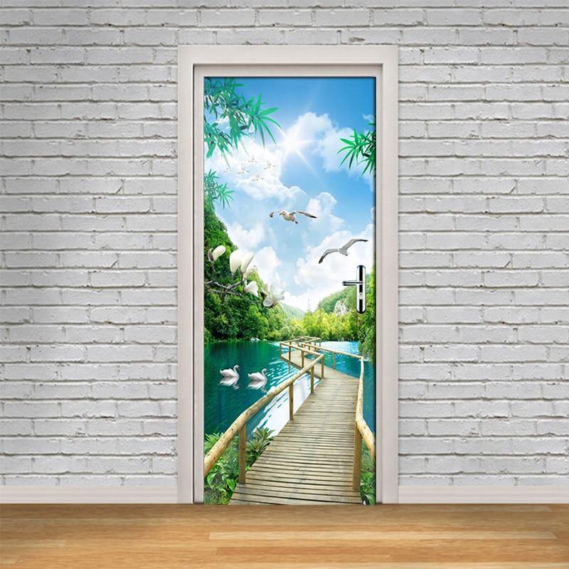 Self Adhesive 3D Door Wallpaper Nature Landscape Wall Art - funny gifts store