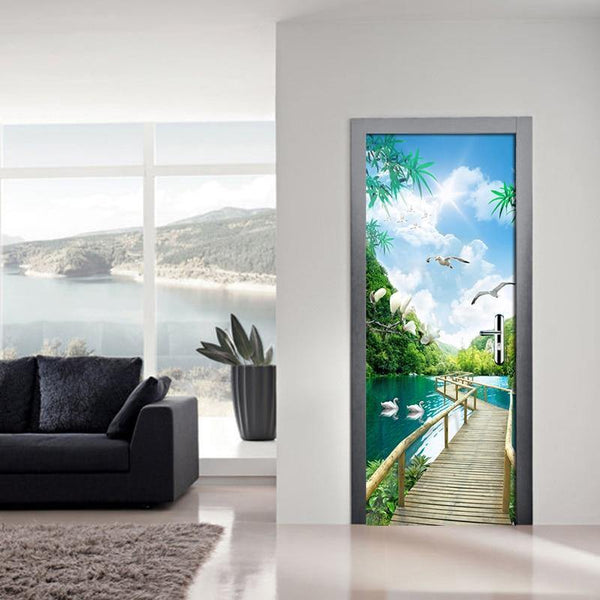 Self Adhesive 3D Door Wallpaper Nature Landscape Wall Art - funny gifts store