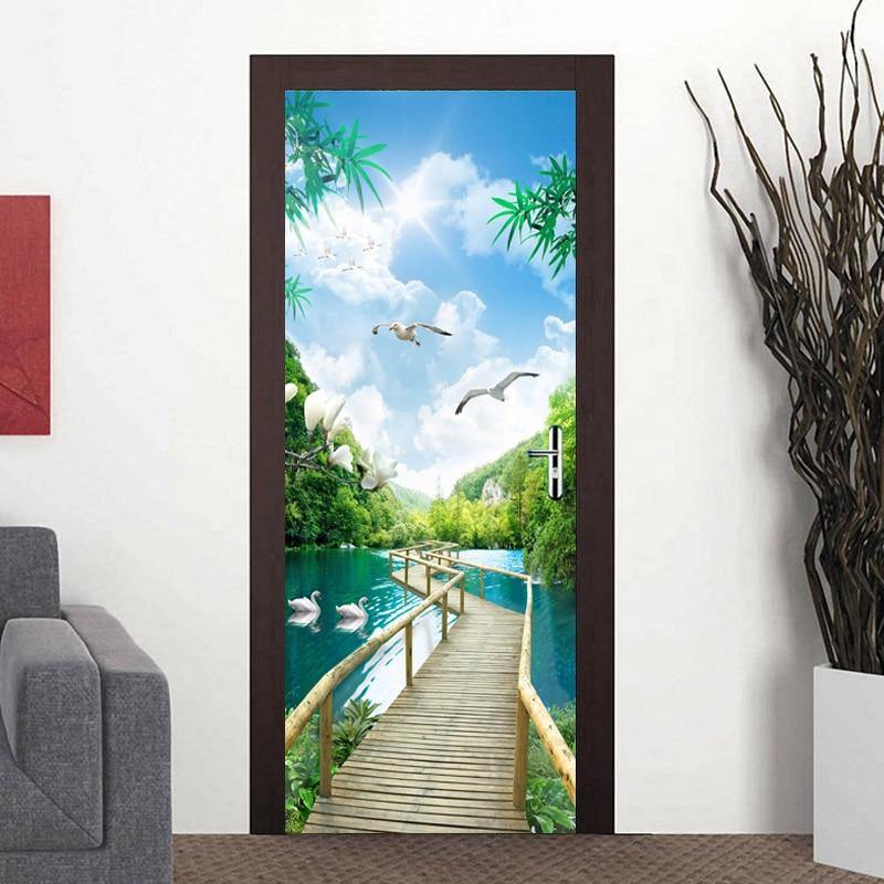 Self Adhesive 3D Door Wallpaper Nature Landscape Wall Art - funny gifts store