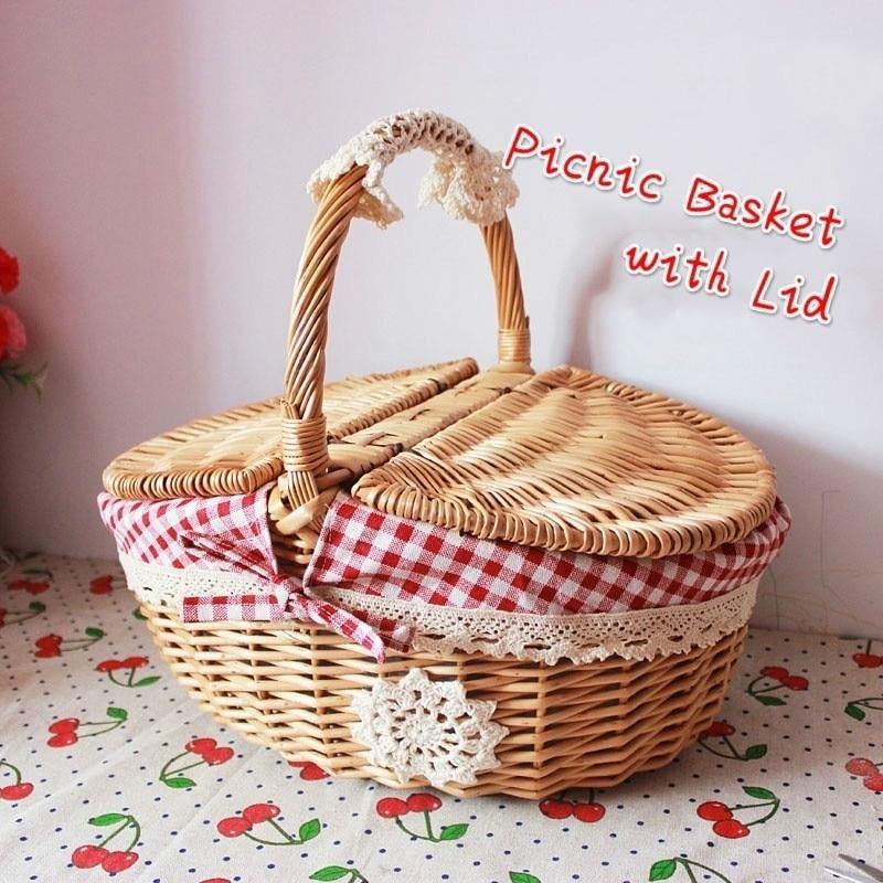 Retro Wicker Outdoor Carry-on Handle Storage Picnic Basket Crafts - funny gifts store