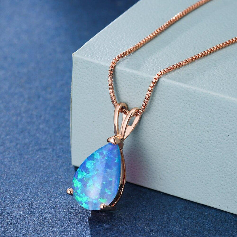 Mystic Blue White Green Fire Opal Necklace - funny gifts store