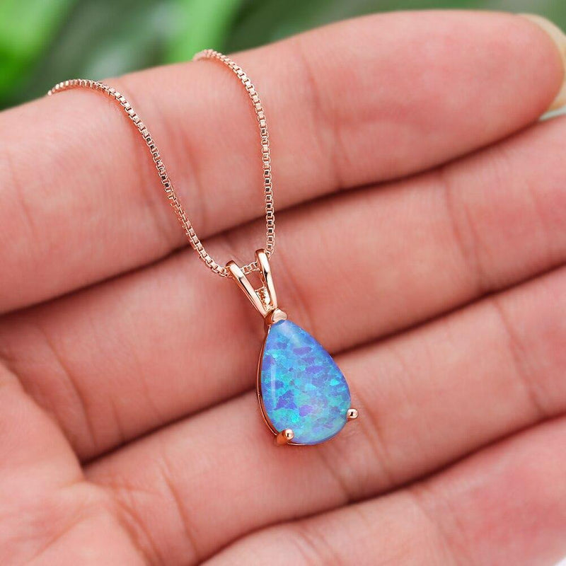 Mystic Blue White Green Fire Opal Necklace - funny gifts store