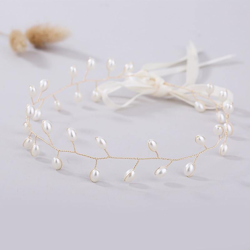 Women Flower Crown Floral Ribbon Pearl Wreath HeadWear - funny gifts store