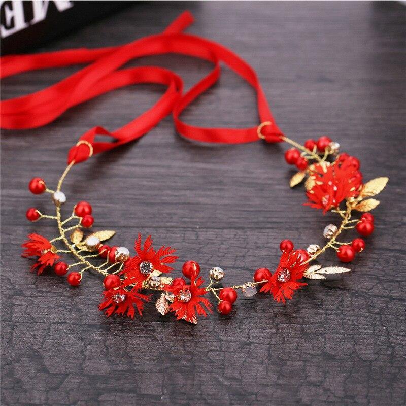 Women Flower Crown Floral Ribbon Pearl Wreath HeadWear - funny gifts store