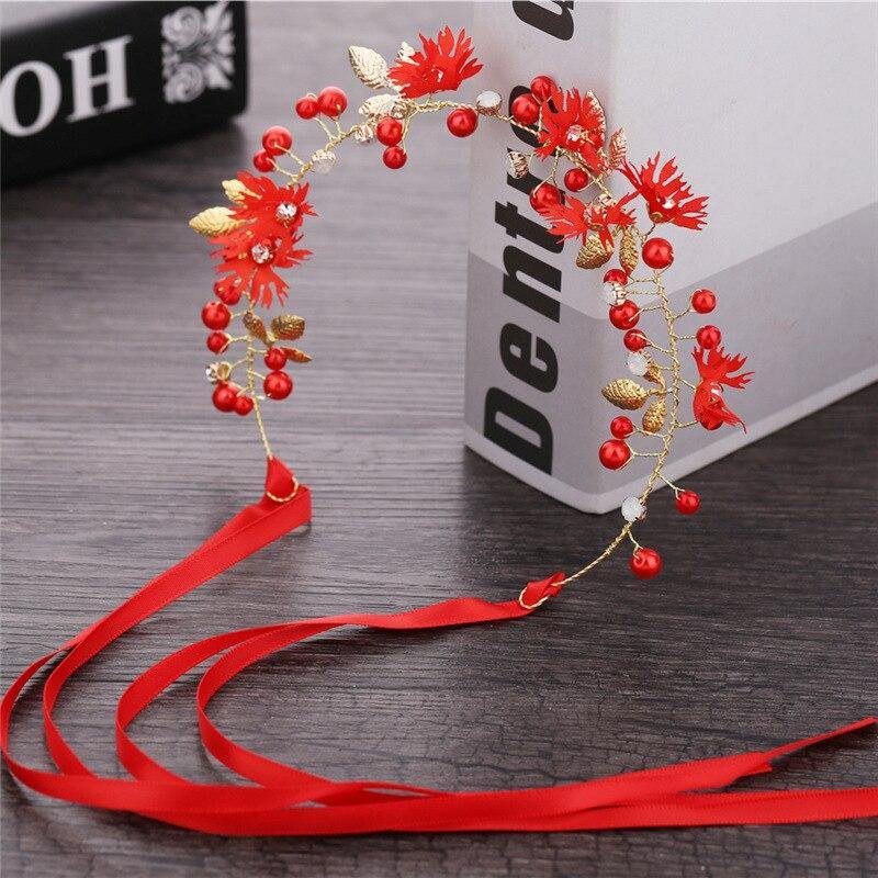 Women Flower Crown Floral Ribbon Pearl Wreath HeadWear - funny gifts store