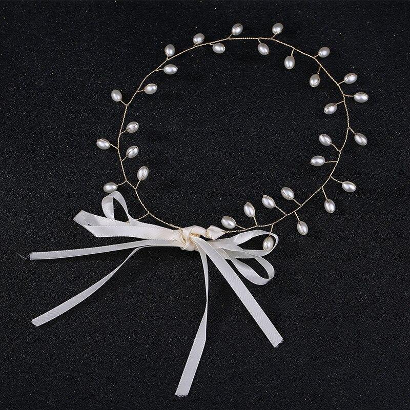 Women Flower Crown Floral Ribbon Pearl Wreath HeadWear - funny gifts store