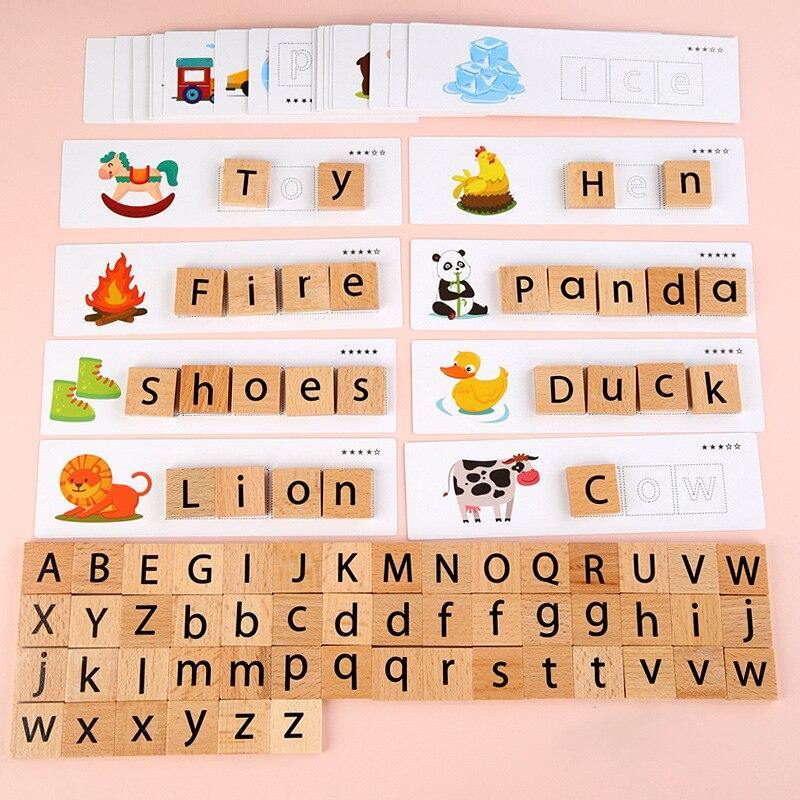 Wooden Alphabet Letter Learning Cards Educational Modle Toy - funny gifts store